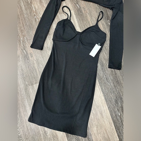 NWT ASTR The Label Womens Bustier Dress Shrug Set Black Ribbed Size XS - Picture 3 of 9